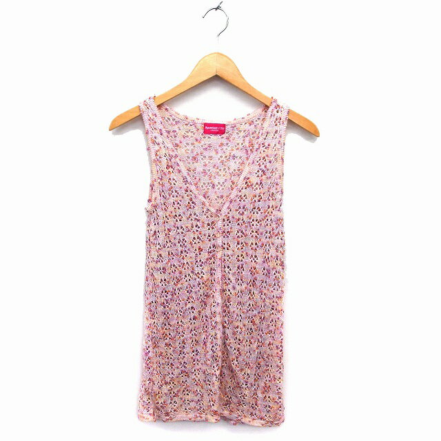 【中古】アプワイザーリッシェ Apuweiser-riche カーディガン ニット Vネック リネン混 リブ ミックス ノースリーブ 2 ピンク /NT16 レディース 【ベクトル 古着】 230209