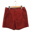 【中古】クイーンズコート QUEENS COURT パンツ ワイド ショート フェイクスエード タック ジップフライ 1 レッドブラウン /NT34 レディース...
