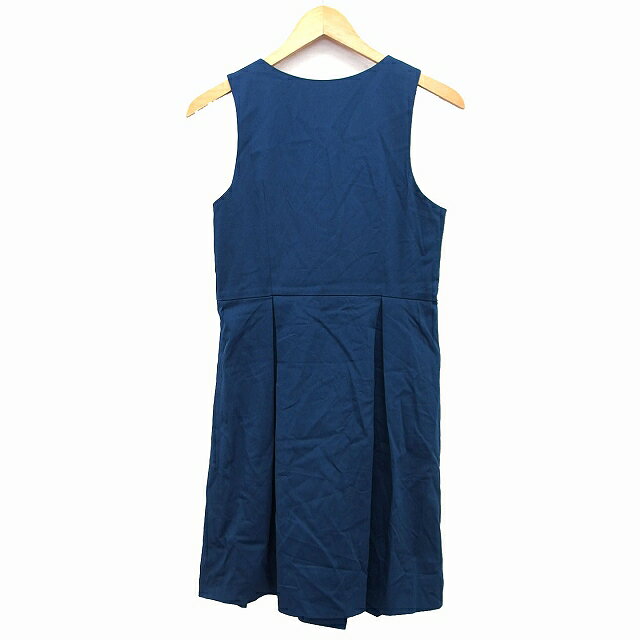 【中古】ブルービアンコ BLUBIANCO ワンピース フレア ロング 無地 シンプル ノースリーブ 丸首 タック コットン 綿 42 ネイビー 紺 /HT2 レディース 【ベクトル 古着】 230217