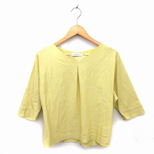 【中古】グリーンレーベルリラクシング ユナイテッドアローズ green label relaxing カットソー Vネック コットン混 ドルマンスリーブ タック 無地 七分袖 黄 イエロー /NT20 レディース 【ベクトル 古着】 230224