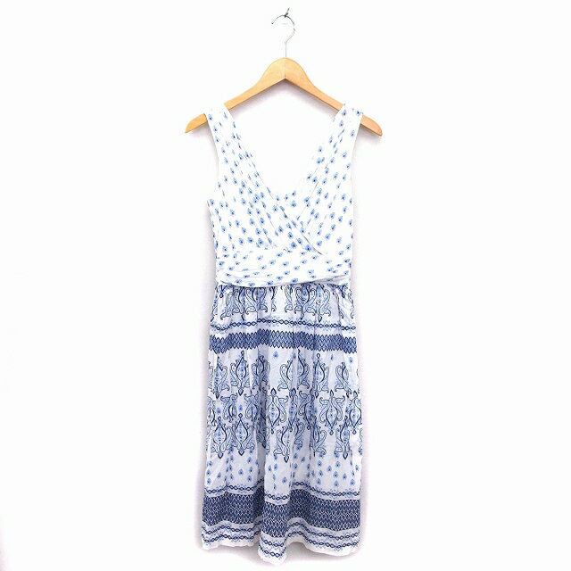 【中古】イネド INED ワンピース フレア ロング マキシ丈 カシュクール 透け感 コットン ダマスク柄 ノースリーブ 9 白 ホワイト /NT19 レディース 【ベクトル 古着】 230306