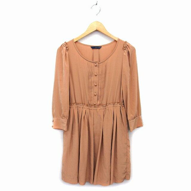 【中古】スローブ イエナ SLOBE IENA ワンピース フレア ひざ丈 タック ギャザー 透け感 七分袖 アプリコット /NT20 レディース 【ベクトル 古着】 230309のサムネイル