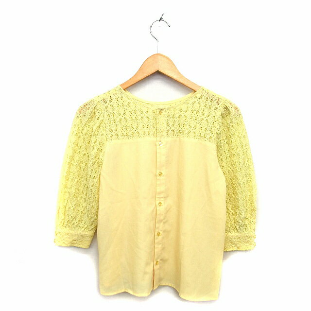【中古】ロペピクニック ROPE Picnic シャツ ブラウス ノーカラー 2WAY 切替 レース 透け感 コットン混 七分袖 38 黄 イエロー /NT25 レディース 【ベクトル 古着】 230320 auc-vector-19198519 ブランド古着の買取販売ベクトル サンプル画像2