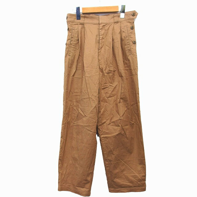 【中古】パシオーネ PASSIONE ワイド パンツ シンプル デザインボタン タック コットン 綿 ストレッチ 36 ブラウン 茶 /HT23 レディース 【ベクトル 古着】 230322