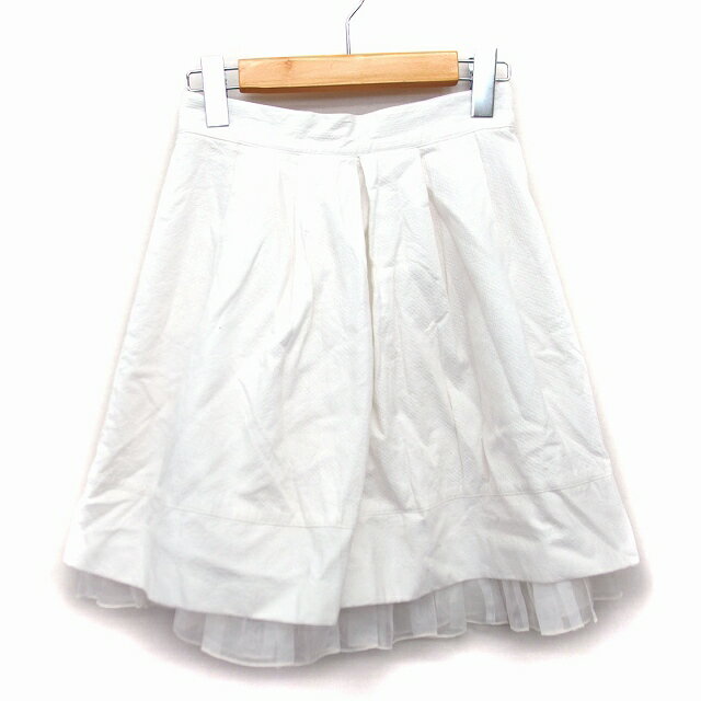 【中古】レストローズ L'EST ROSE フレア スカート ミニ 膝上 切替シフォン シンプル タック 綿混 MT ホワイト 白 /HT35 レディース 【ベクトル 古着】 230330