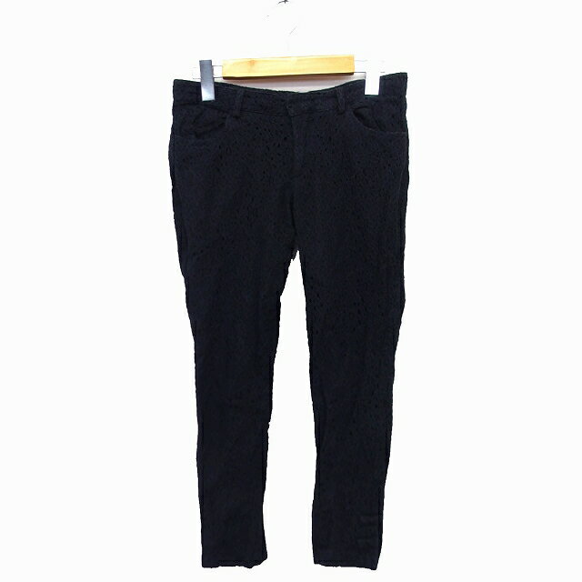 【中古】レストローズ L'EST ROSE テーパード パンツ ローライズ レース リボン 綿混 1 チャコール 灰 /HT31 レディース 【ベクトル 古着】 230330(4)