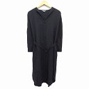 【中古】スタディオクリップ Studio Clip シャツワンピ ワンピース ロング アンクル丈 無地 シンプル ノーカラー Vネック 長袖 ベルト タック 綿混 M チャコール 灰 /HT14 レディース 【ベクトル 古着】 230405