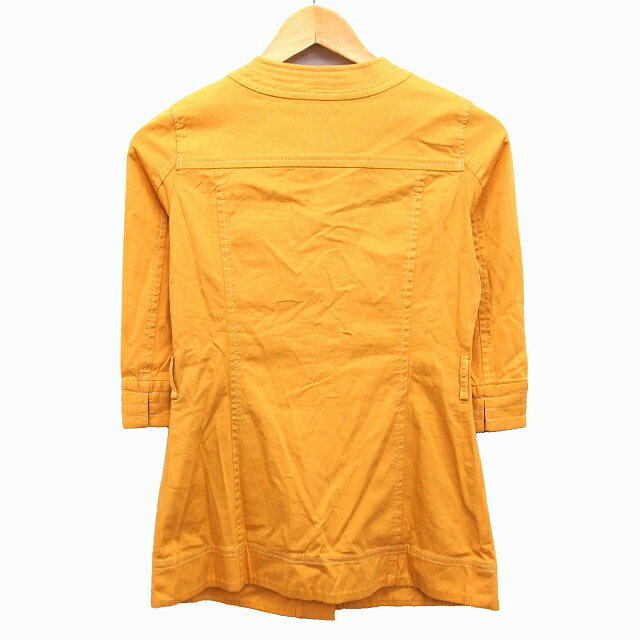 【中古】ブラック バイ マウジー BLACK by moussy ノーカラー ジャケット シンプル ステッチ 七分袖 丸首 コットン 綿 麻混 1 マスタード からし /HT26 レディース 【ベクトル 古着】 230403