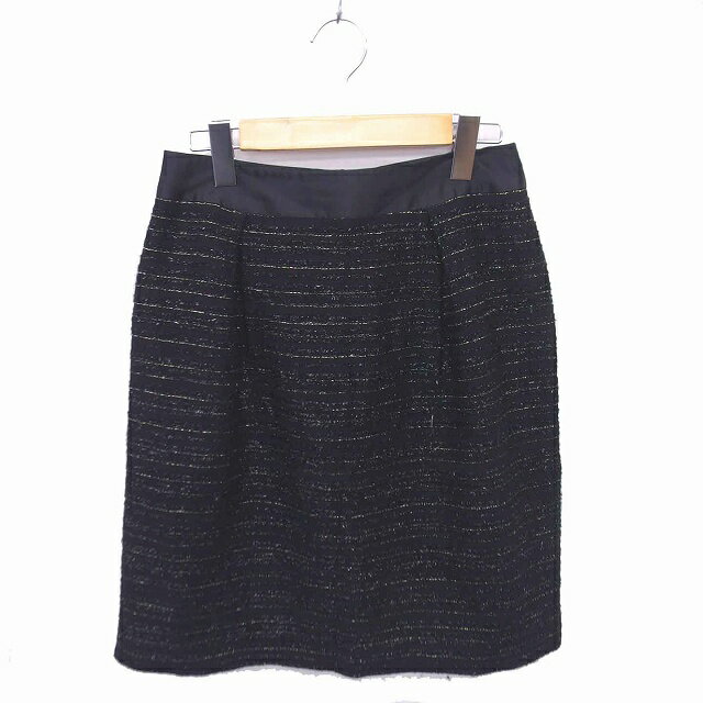 【中古】ユナイテッドアローズ UNITED ARROWS TOKYO タイト スカート ボーダー ひざ丈 ラメ ウール 38 黒 金 ブラック ゴールド /TT36 レディース 【ベクトル 古着】 230330