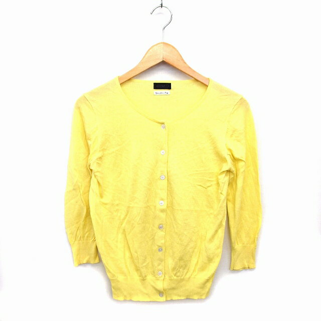 【中古】アパートバイローリーズ apart by lowrys カーディガン ニット ラウンドネック コットン 綿 リブ ハイゲージ 長袖 M 黄 イエロー /NT18 レディース 【ベクトル 古着】 230413