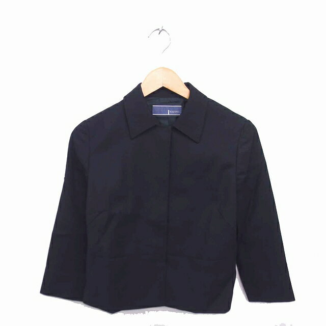【中古】スイヴィ SUIVI ステンカラー ジャケット アウター 薄手 ウール 七分袖 2 黒 ブラック /TT40 レディース 【ベクトル 古着】 230408