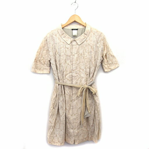 【中古】パドカレ pas de calais ワンピース シャツワンピ フレア ロング コットン 綿 透け感 リボン ギャザー ダマスク柄 五分袖 38 ライトブラウン /NT6 レディース 【ベクトル 古着】 230424 【中古】パドカレ pas de calais ワンピース シャツワンピ フレア ロング コットン 綿 透け感 リボン ギャザー ダマスク柄 五分袖 38 ライトブラウン /NT6 レディース 【ベクトル 古着】 230424