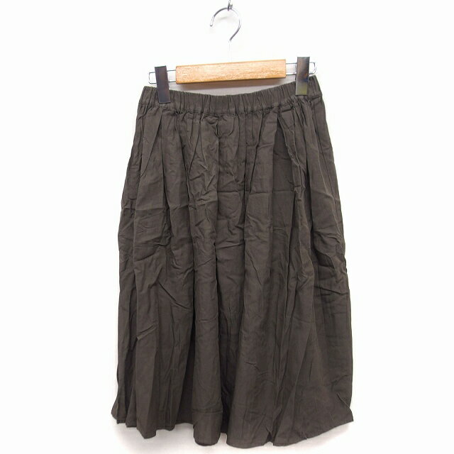 【中古】スローブ イエナ SLOBE IENA ギャザー スカート ひざ下丈 無地 綿混 36 カーキ /FT23 レディース 【ベクトル 古着】 230508