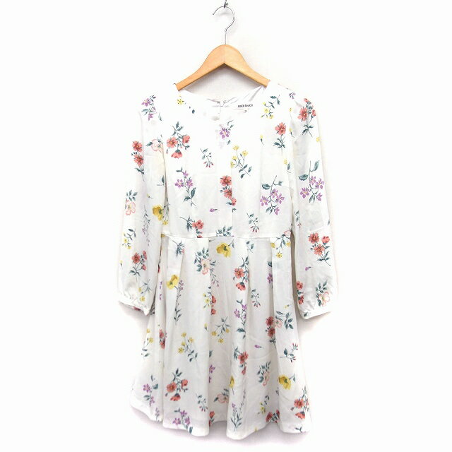 【中古】ミッシュマッシュ MISCH MASCH 花プリント フレア ワンピース 長袖 ひざ丈 38 オフホワイト 白 /FT9 レディース 【ベクトル 古着】 230511