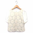 【中古】クイーンズコート QUEENS COURT ブラウス カットソー ボートネック 切替 透け感 バックジップ 花柄 五分袖 2 クリーム /NT16 レデ...