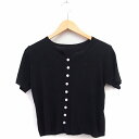 【中古】ラウアー LAUIR フロントボタン リブニット 半袖 無地 ブラック 黒 /FT24 レディース 【ベクトル 古着】 230518