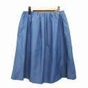 【中古】ボールジー BALLSEY トゥモローランド フレア スカート 膝下 シンプル タック グログランテープ 綿混 麻混 38 ネイビー 紺 /HT21 レディース 【ベクトル 古着】 230517(4)