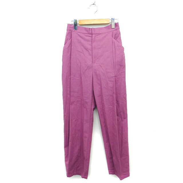 【中古】ムルーア MURUA パンツ ストレート リネン混 タック ジップフライ 無地 M 紫 パープル /NT10 レディース 【ベクトル 古着】 230531