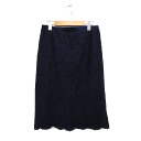 【中古】ジネス Jines スカート トラペーズ ひざ下 ひざ丈 透け感 刺繍 サイドジップ 花柄 紺 ネイビー /NT28 レディース 【ベクトル 古着】 230612