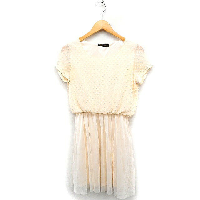 【中古】フリーズフレーズ FREE'S PHRASE フレア ワンピース 切替 シフォン チュール 半袖 ひざ丈 M ライトベージュ /FT41 レディース 【ベクトル 古着】 230614