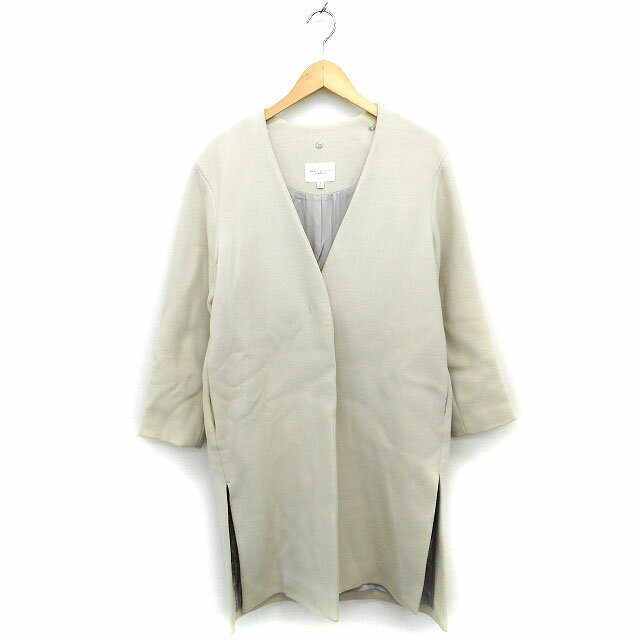 【中古】B&Y ユナイテッドアローズ BEAUTY&YOUTH ビューティー&ユース コート アウター ノーカラー ロング ウール スリット ラグランスリーブ S アイボリー /NT9 レディース 【ベクトル 古着】 230809