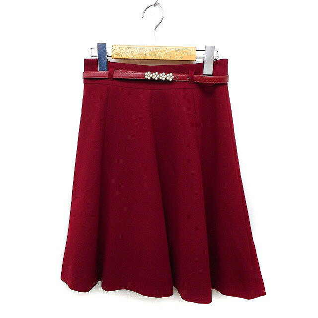 【中古】ミッシュマッシュ MISCH MASCH フレアスカート ひざ丈 無地 シンプル ベルト付き 36 レッド 赤 /FT7 レディース 【ベクトル 古着】 230803