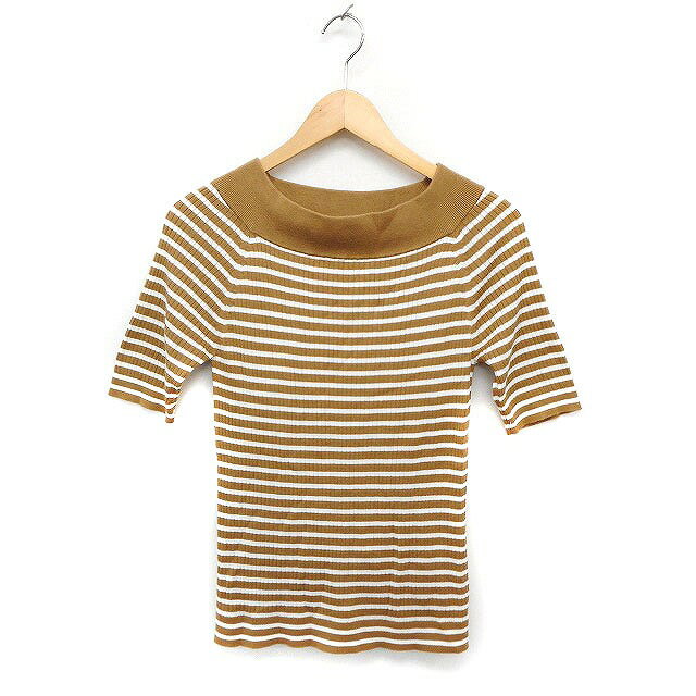 【中古】エニィファム anyFam リブ ニット セーター ボーダー柄 半袖 綿混 2 キャメル 茶 /FT19 レディース 【ベクトル 古着】 230823