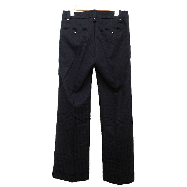 【中古】ドゥドゥ DOUDOU センタープレス パンツ セミワイド ストライプ 柄 ロールアップ ベルト通しボタン ウール 毛 1 ブラック 黒 /HT29 レディース 【ベクトル 古着】 230901