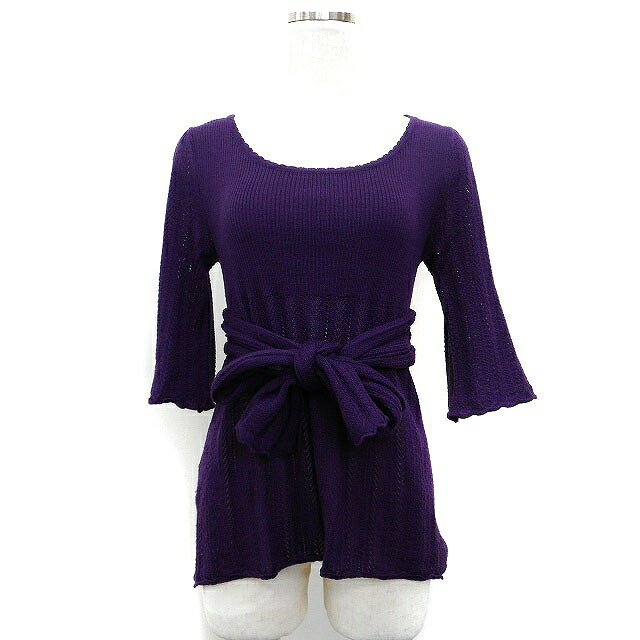 【中古】エニィスィス エニシス anySiS セーター ニット 切替 リブ かぎ針編み フリル ウエストリボン ..