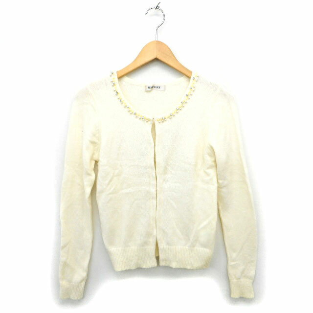 【中古】ミッシュマッシュ MISCH MASCH カーディガン ニット アンゴラ混 クロップド 装飾 リブ 長袖 M アイボリー /NT13 レディース 【ベクトル 古着】 230907