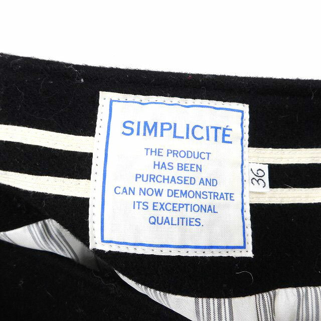 【中古】シンプリシテェ SIMPLICITE スカート フレア ひざ丈 ウール サイドジップ シンプル 36 黒 ブラック /NT11 レディース 【ベクトル 古着】 230913