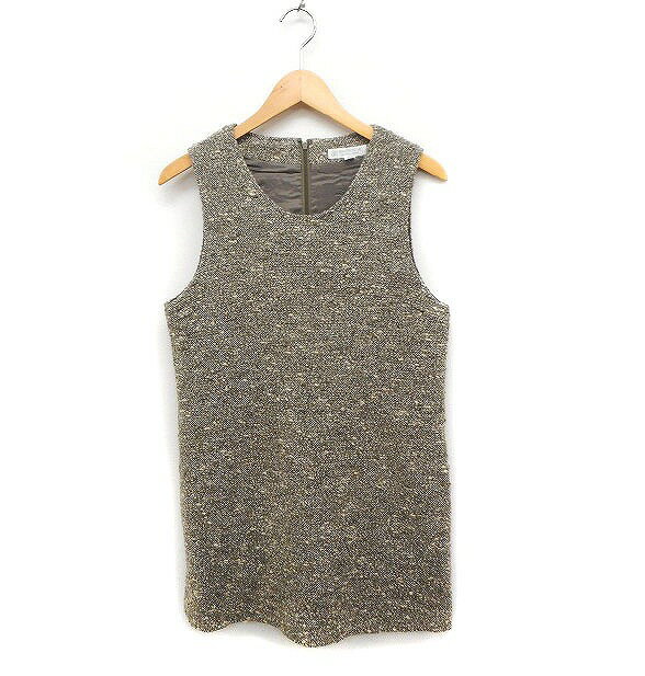 【中古】パリエンヌ PARIENNE ノースリーブ ワンピース ミニ ツイード ウール 9 カーキ /FT11 レディース 【ベクトル 古着】 230915