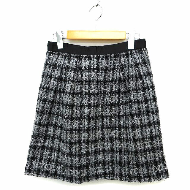【中古】ロペピクニック ROPE Picnic ツイード スカート フレア ミニ タック ラメ混 チェック 38 グレー /NT8 レディース 【ベクトル 古着】 231011(4)