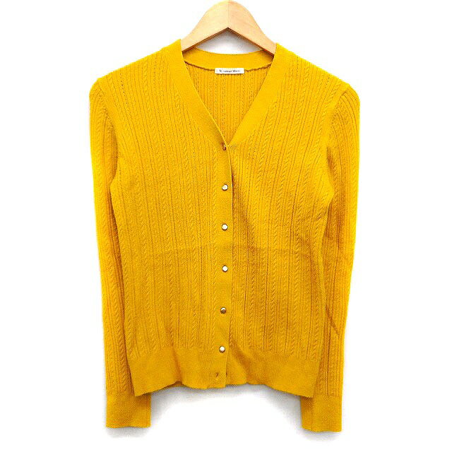 【中古】ルクールブラン le.coeur blanc ニット カーディガン ケーブル編み 切替リブ 長袖 Vネック 38 マスタード からし /HT27 レディース 【ベクトル 古着】 231110