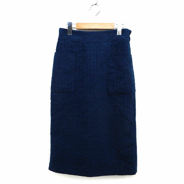 【中古】テチチ Te chichi TERRASSE スカート ナロー ロング マキシ丈 ジャガード ゆったり バックジップ F 紺 ネイビー /NT31 レディース 【ベクトル 古着】 231123