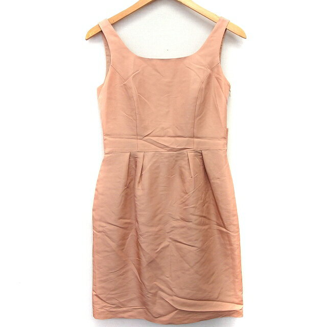 【中古】ストロベリーフィールズ STRAWBERRY-FIELDS グレース grace ワンピース パーティードレス ミニ 膝上 無地 シンプル リボン タック ノースリーブ スクエアネック ピンクベージュ /HT20 レディース 【ベクトル 古着】 240214