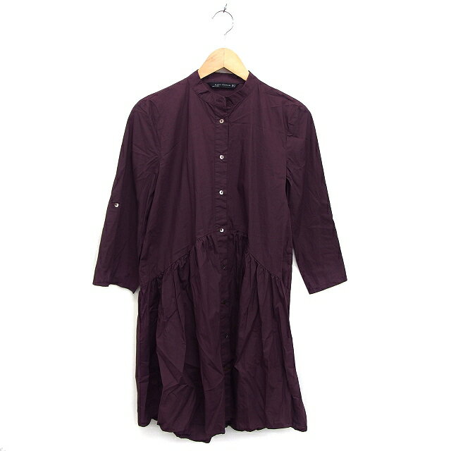 【中古】ザラウーマン ZARA WOMAN シャツワンピース フレア ひざ丈 透け感 コットン 綿 長袖 S 茶 ブラウン /NT21 レディース 【ベクトル 古着】 240223