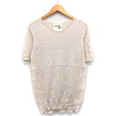 【中古】アンティカ antiqua カットソー Tシャツ シンプル 切替リブ 半袖 Vネック コットン 綿 M ベージュ /HT34 レディース 【ベクトル 古着】 240306(4)