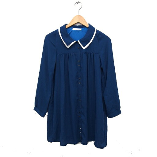 【中古】ローリーズファーム LOWRYS FARM 重ね衿 シャツ チュニック 長袖 シフォン 無地 M ブルー 青 /FT15 レディース 【ベクトル 古着】 240313 【中古】ローリーズファーム LOWRYS FARM 重ね衿 シャツ チュニック 長袖 シフォン 無地 M ブルー 青 /FT15 レディース 【ベクトル 古着】 240313