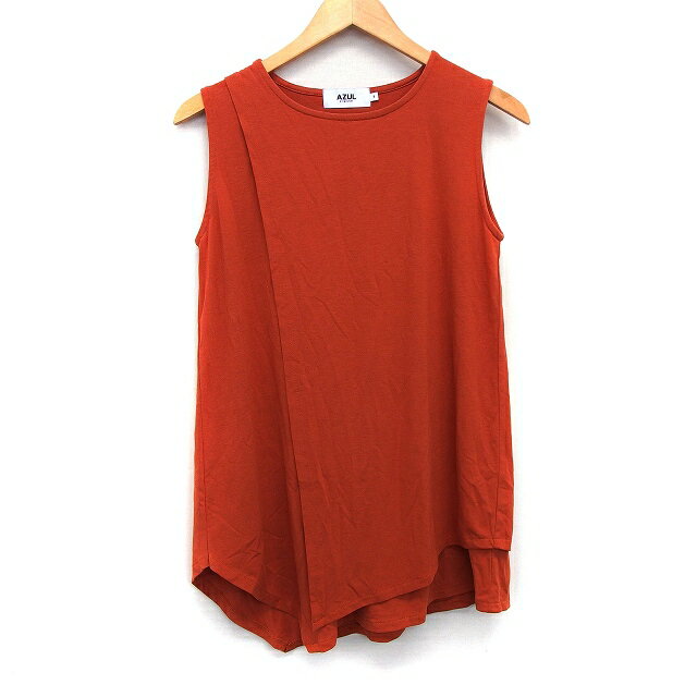 【中古】アズールバイマウジー AZUL by moussy チュニック カットソー イレギュラーヘム 無地 シンプル スリット ノースリーブ 丸首 S キャロットオレンジ /HT20 レディース 【ベクトル 古着】 240411