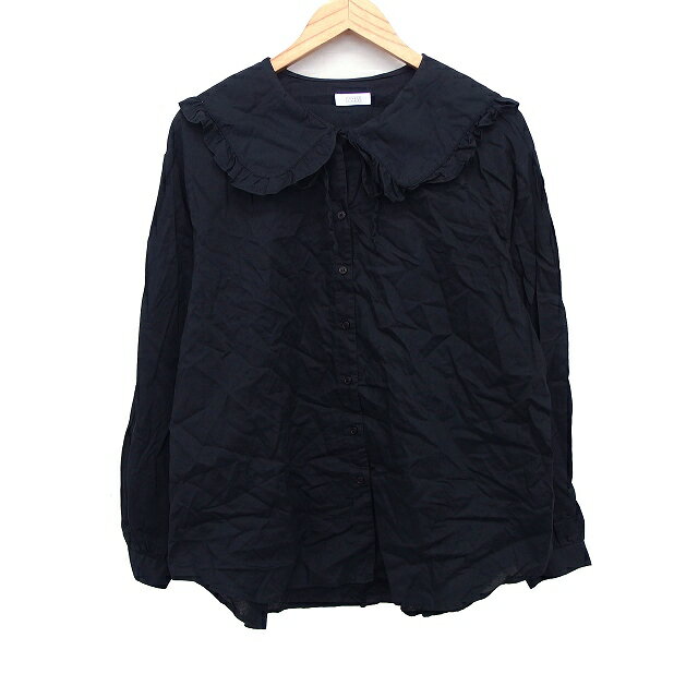 【中古】ローリーズファーム LOWRYS FARM ブラウス シャツ 無地 フリルカラー リボン紐 長袖 麻混 綿混 F ブラック 黒 /HT20 レディース 【ベクトル 古着】 240404