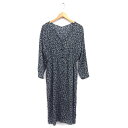 【中古】ローリーズファーム LOWRYS FARM シャツワンピース フレア ロング 透け感 ゆったり 花柄 ノーカラー 長袖 L 紺 ネイビー /NT30 レ...