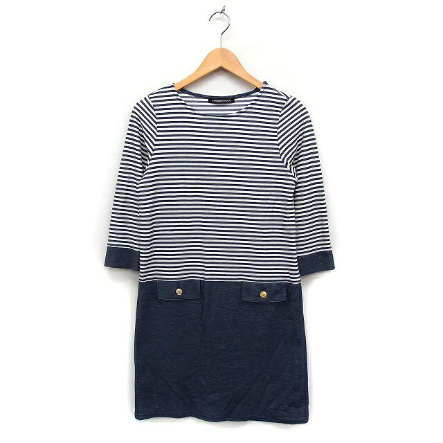 【中古】ストロベリーフィールズ STRAWBERRY-FIELDS 切替 ワンピース 七分袖 ひざ丈 ストレートライン 綿 ブルー 青 /FT15 レディース 【ベクトル 古着】 240418