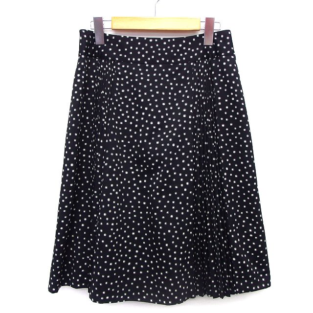 【中古】ニューヨーカー NEWYORKER フレア スカート ロング 総柄 切替プリーツ 11 ブラック 黒 /HT22 レディース 【ベクトル 古着】 240502