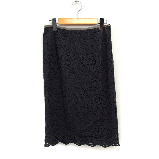 【中古】ロペ ROPE レース タイト スカート ミディ丈 スリット 38 チャコールグレー /FT33 レディース 【ベクトル 古着】 240703