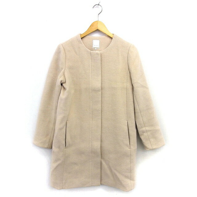 【中古】テチチ Te chichi ノーカラー コート アウター ミドル 起毛 ウール混 比翼仕立て スリット M ベージュ /NT5 レディース 【ベクトル 古着】 240809