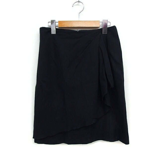 【中古】ストロベリーフィールズ STRAWBERRY-FIELDS フレア スカート ミニ ドレープ 無地 ウール ブラック 黒 /FT29 レディース 【ベクトル 古着】 240810