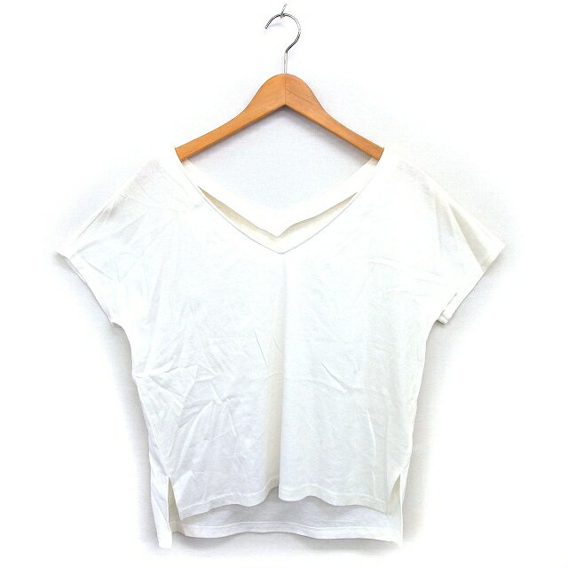 【中古】ダイアグラム グレースコンチネンタル Diagram GRACE CONTINENTAL カットソー Vネック コットン 綿 透け感 ロングテール スリット ゆったり 半袖 36 オフホワイト /NT2 レディース 【ベクトル 古着】 240705