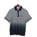 【中古】レノマ renoma ポロシャツ ステンカラー コットン混 ボーダー グラデーション ロゴワッペン 半袖 M 黒 ブラック /NT3 メンズ 【ベクトル 古着】 240708