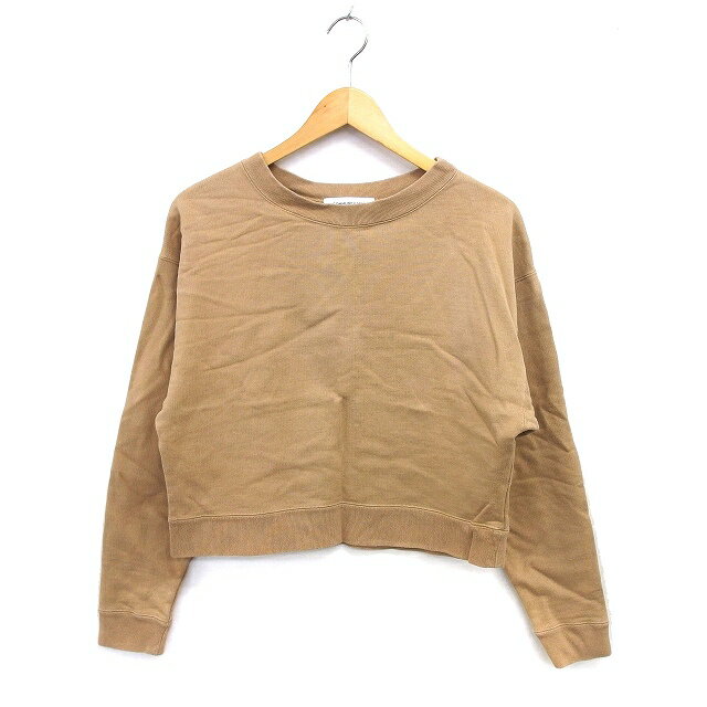 【中古】コミュニティ ミル COMMUNITY MILL トレーナー リブ コットン 綿 ワイド クロップド ボートネック 長袖 ONE 茶 ブラウン /NT27 レディース 【ベクトル 古着】 240816
